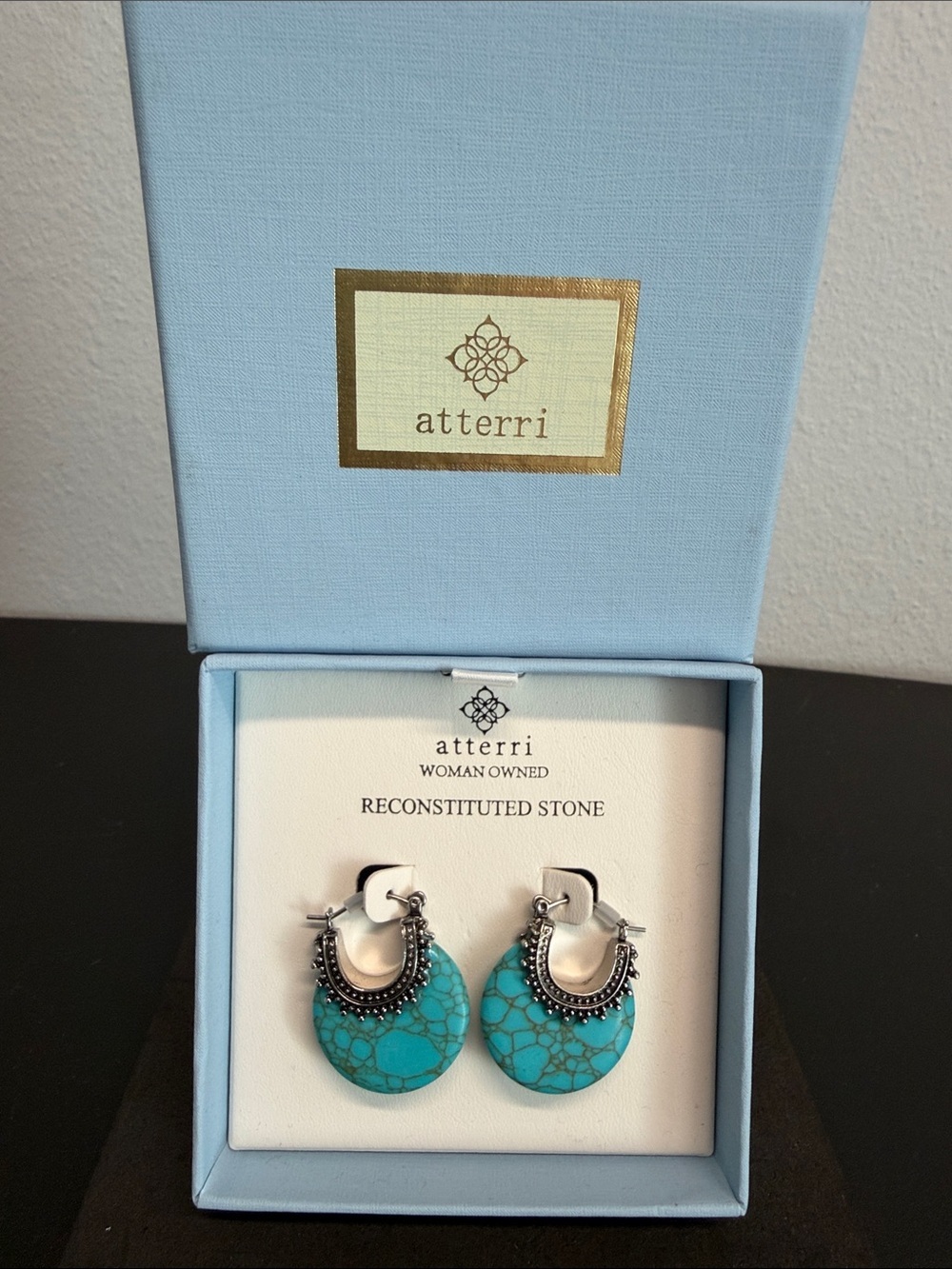 Atterri | Western Cowboy Chic Reconstituted Stone Silver Hoop Earrings